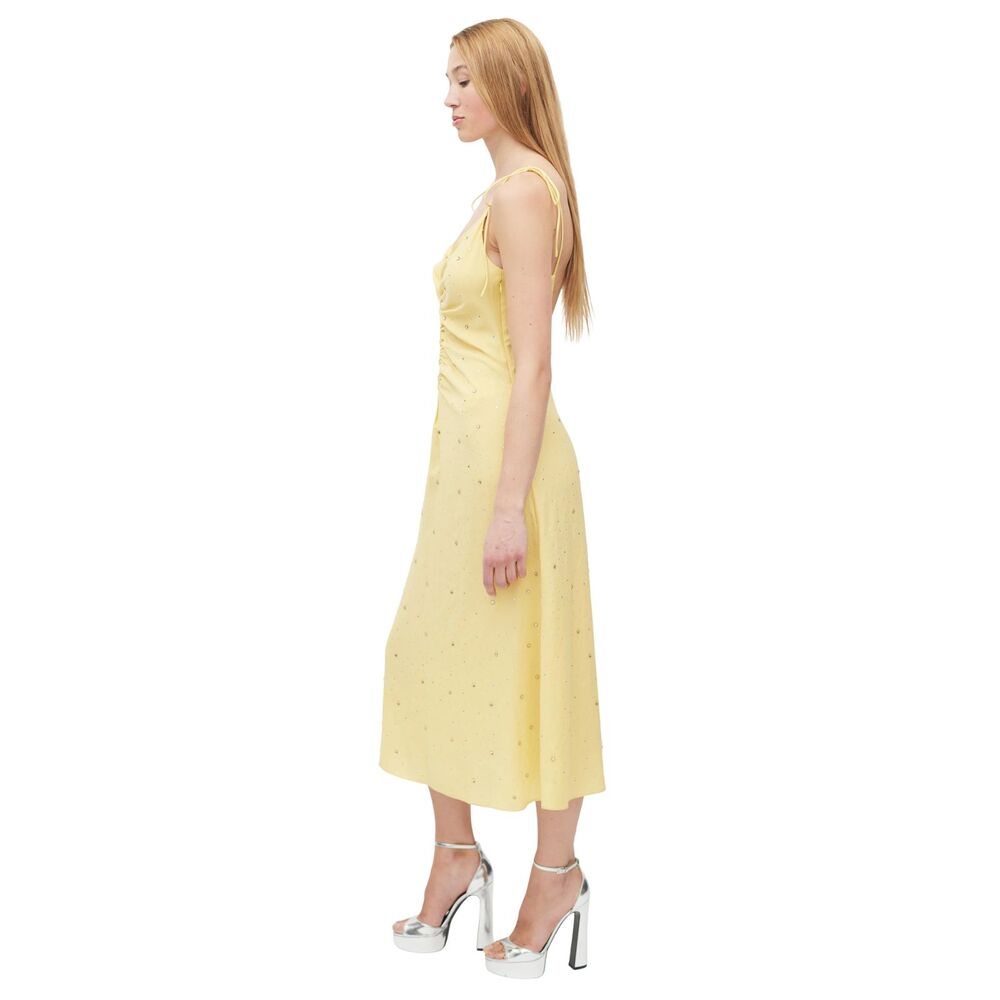 Sandro Praline Rhinestone Maxi Dress Yellow Plunge V-Neck Crossover Strap Sz 38 - Picture 3 of 15